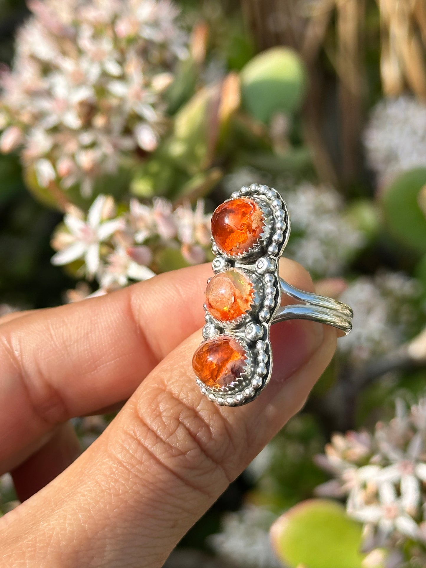 Red skies triple opal ring