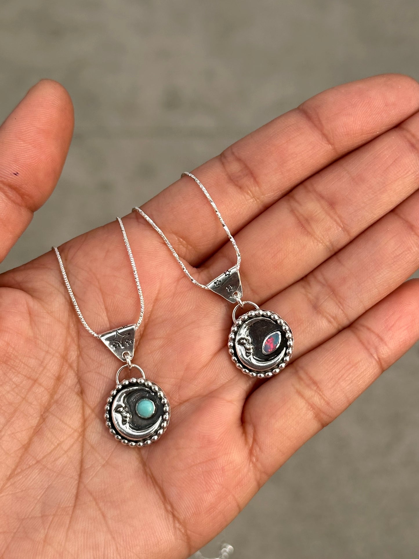 Opal moon pendant