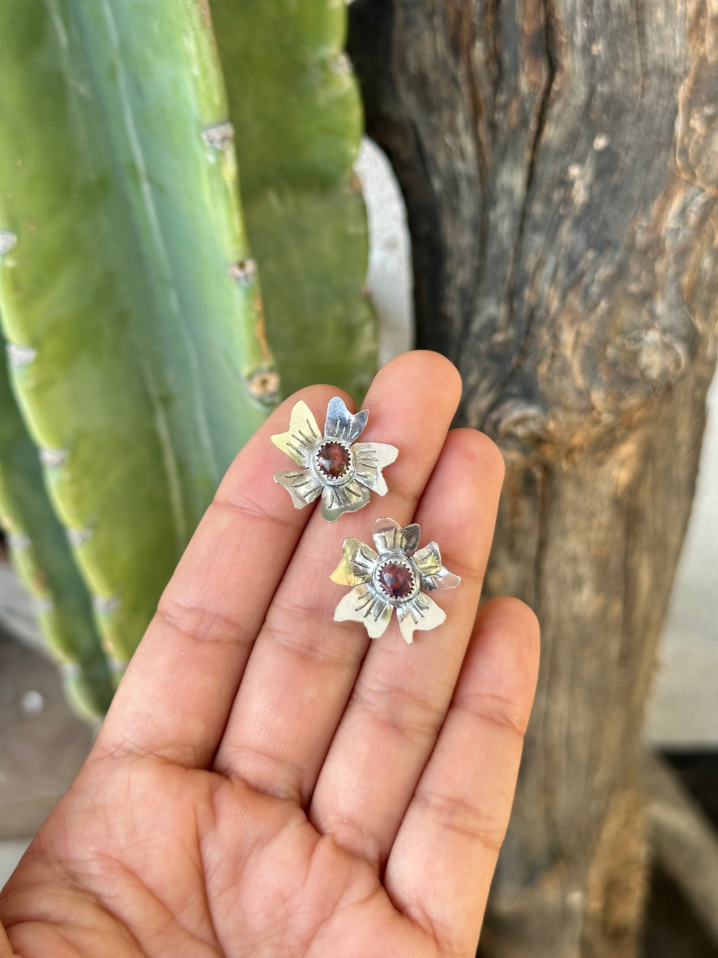 Opal flower studs