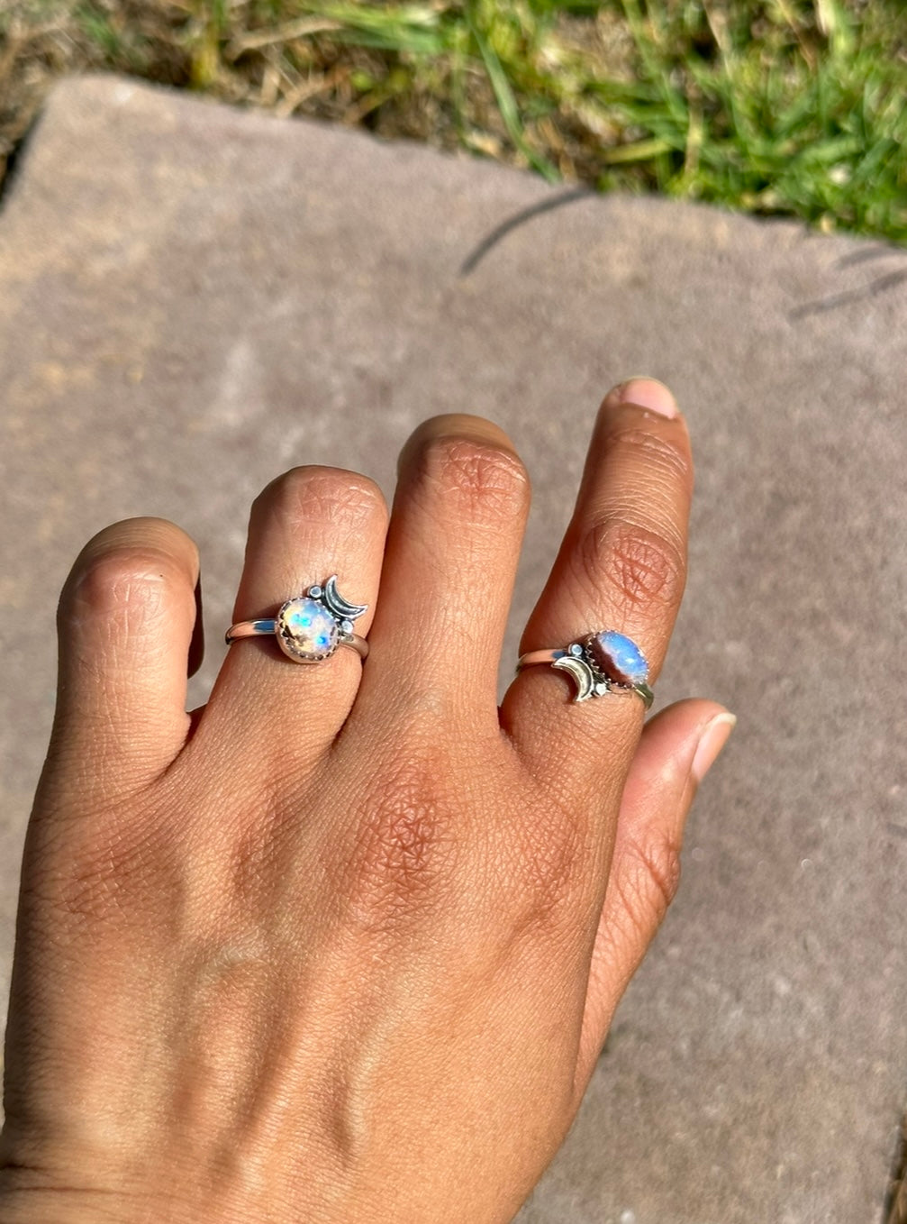 Silver moonchild opal ring