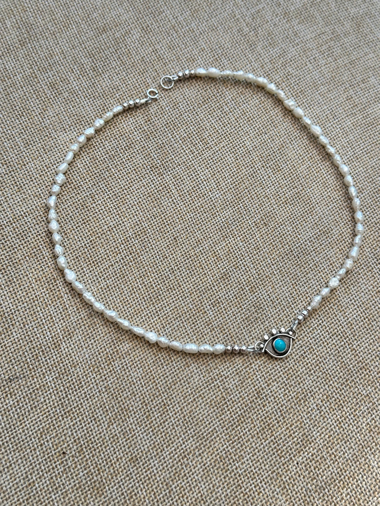Mal de Ojo turquoise and pearl choker