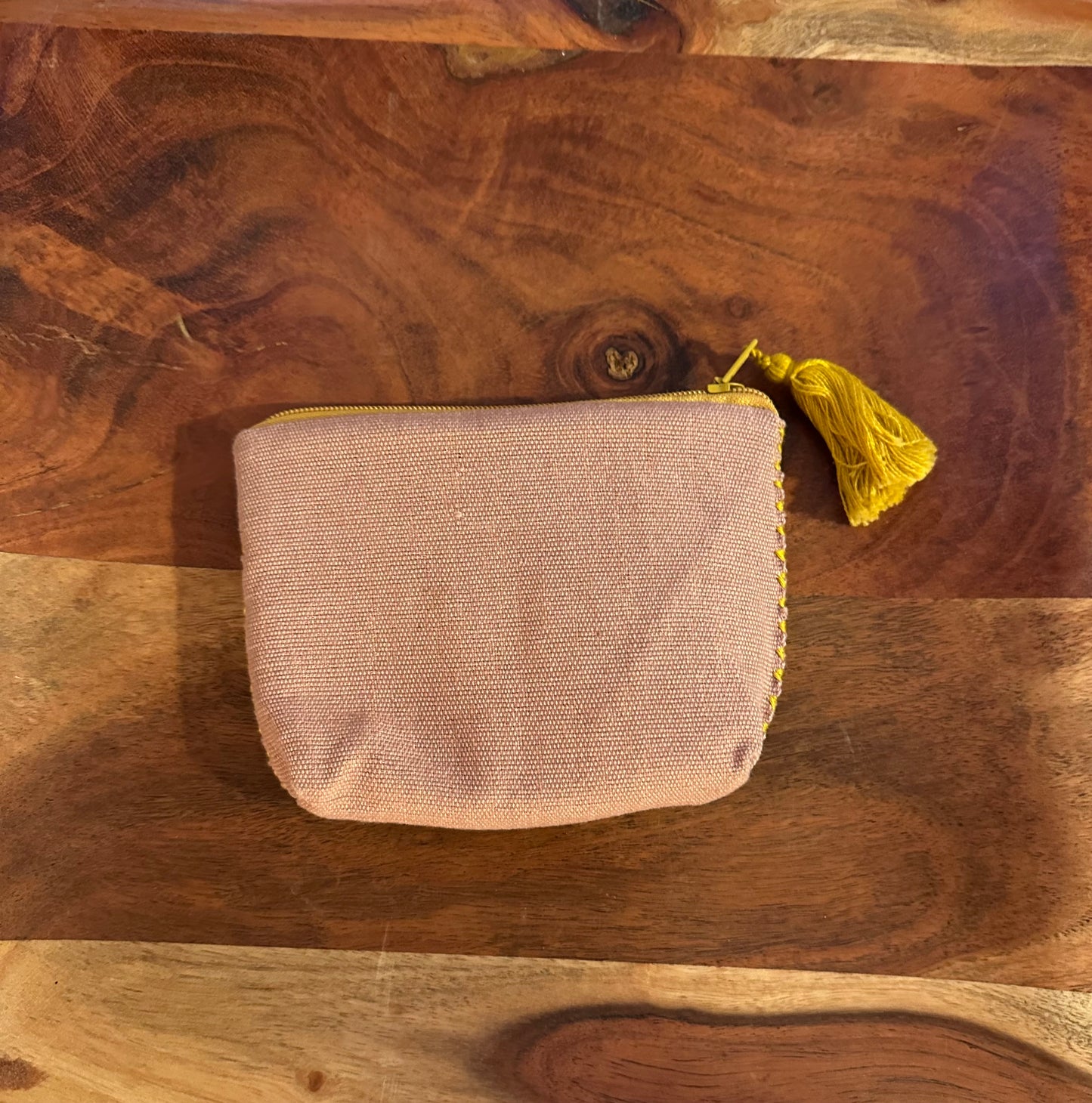 Pink and yellow telar pouch