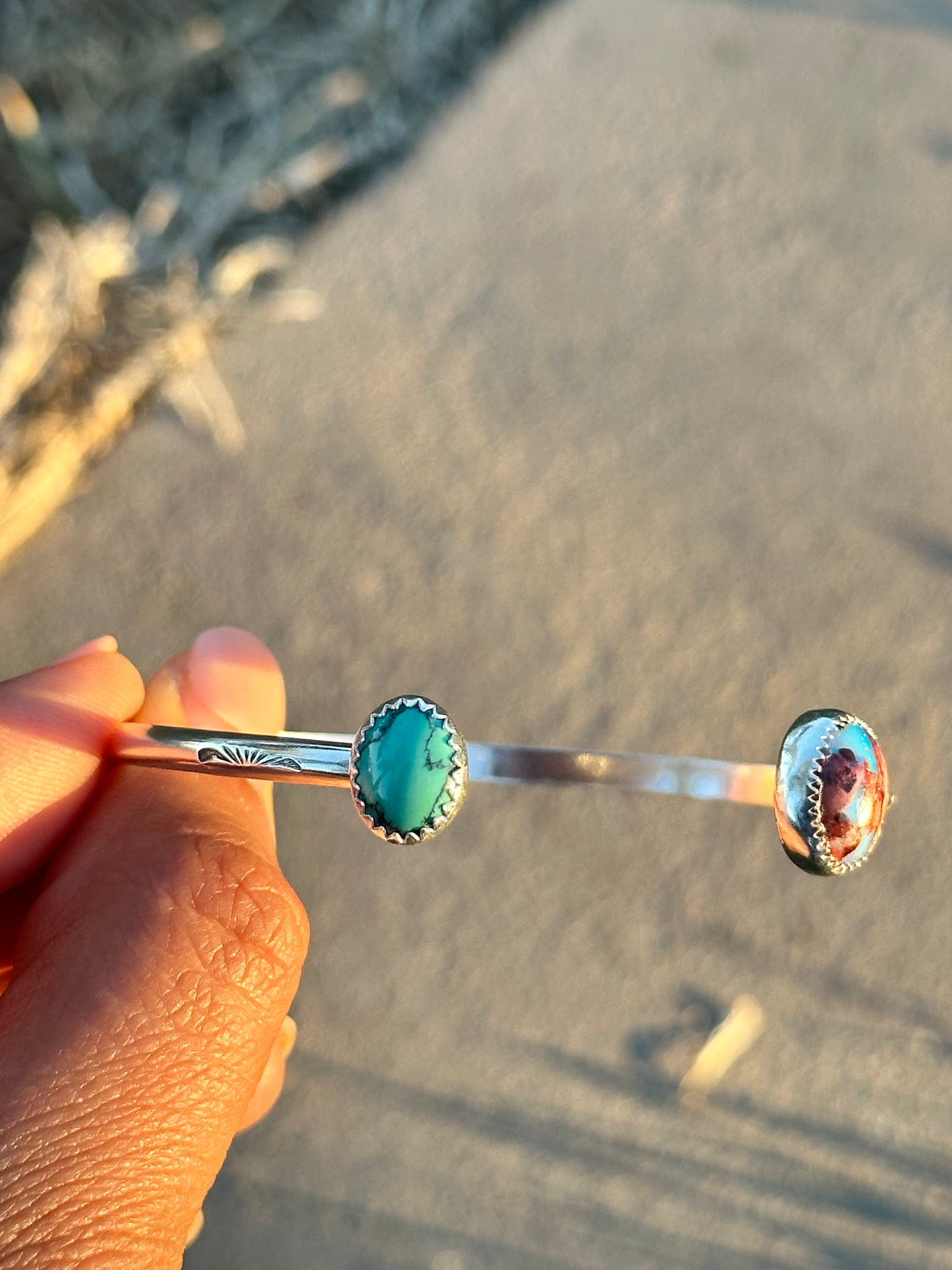 Fire opal and turquoise cuff