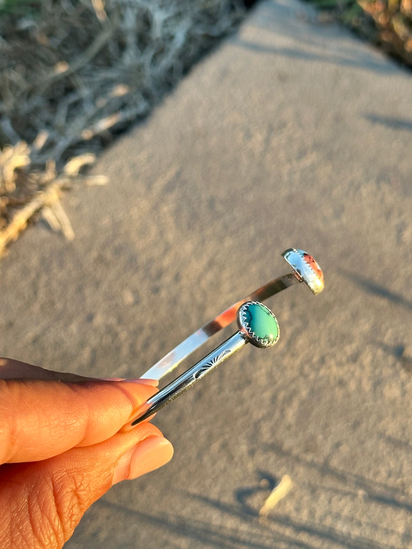 Fire opal and turquoise cuff