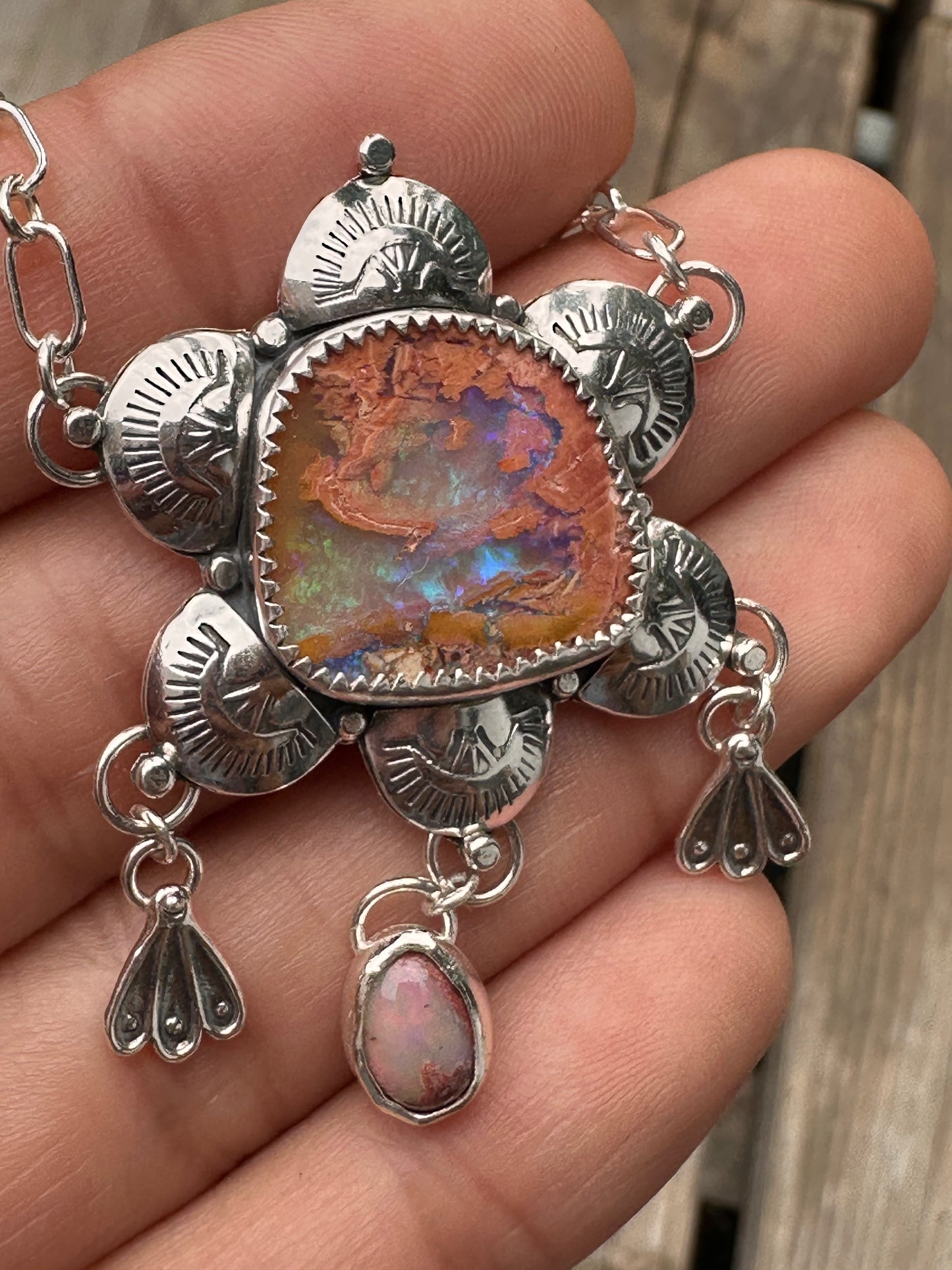 Stamped Opal Charmer Necklace